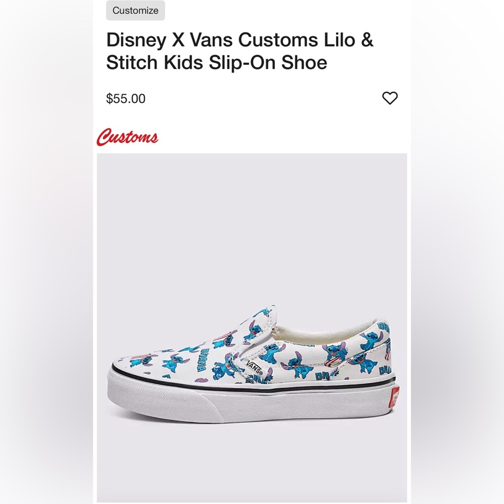 Kid’s Stitch x Vans Size 1.5